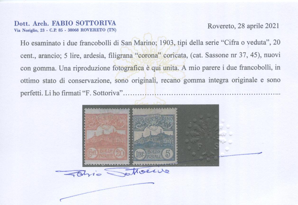 Scansione lotto: SAN MARINO 1903 CIFRA E VEDUTE 11V. 4 **  CERT.