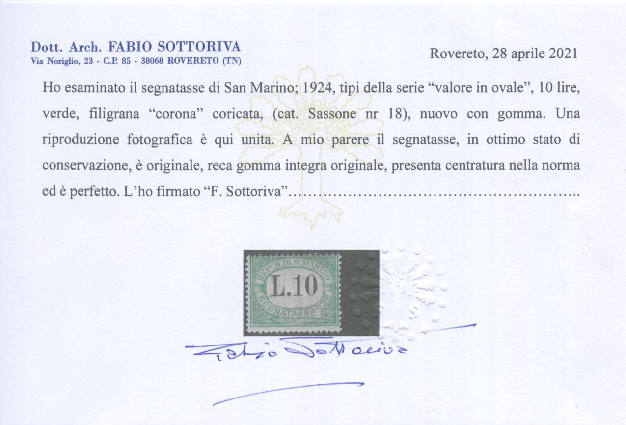 Scansione lotto: SAN MARINO 1924 TASSE RARA 9V. 2 ** CENTRATO CERT.