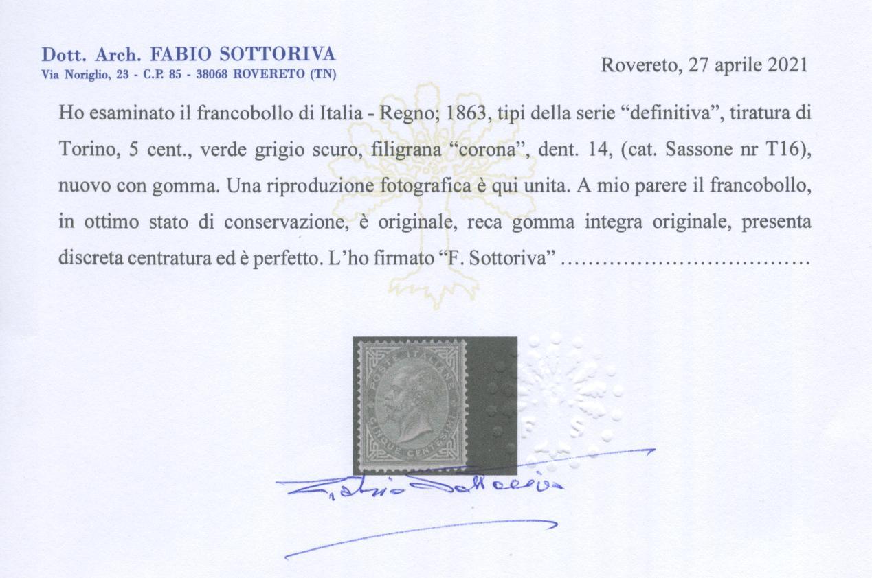 Scansione lotto: REGNO 1863 5C. TORINO 6 ** CENTRATO CERT.