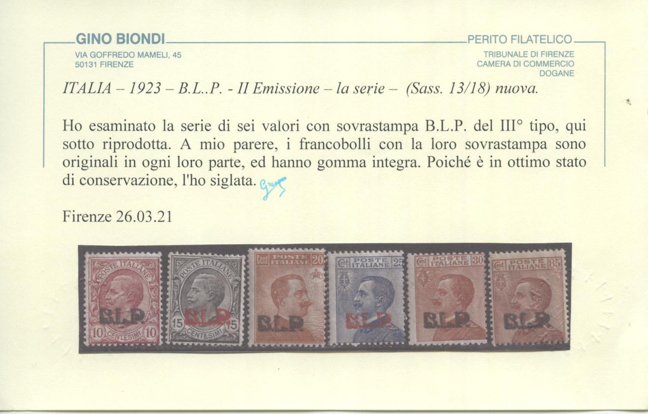 Scansione lotto: REGNO 1923 BLP III TIPO CPL. 6V. ** CERT.