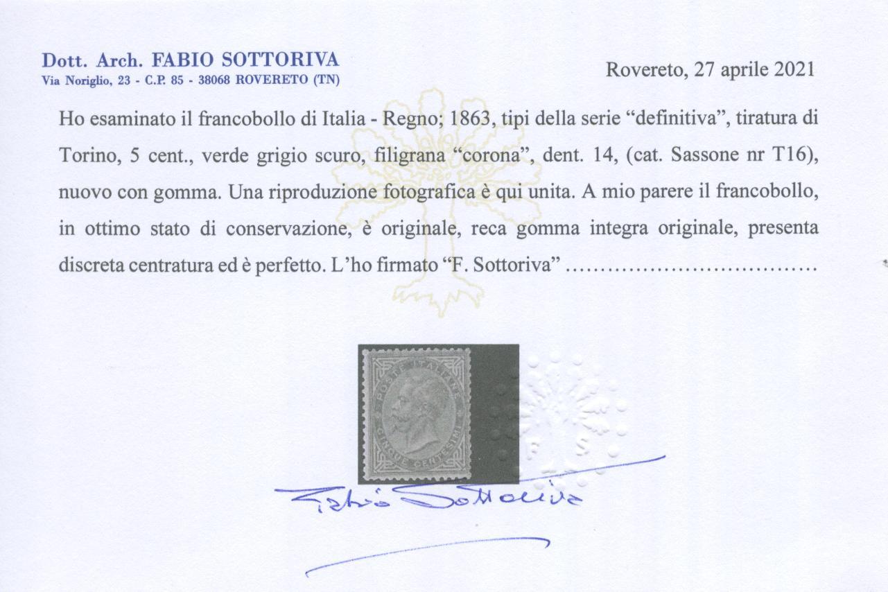 Scansione lotto: REGNO 1863 5C. TORINO 9 ** CERT.