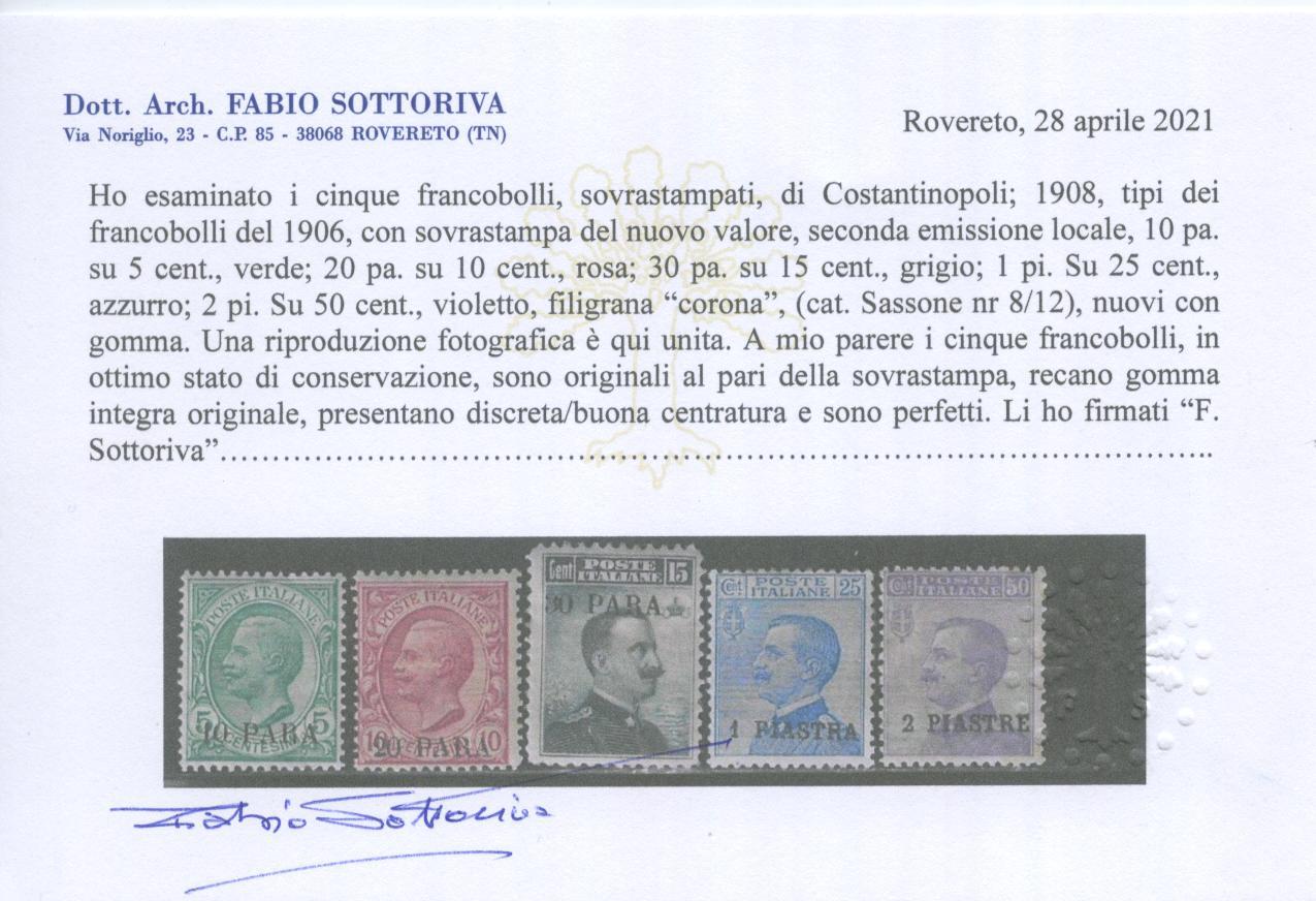 Scansione lotto: OCCUPAZIONI COSTANTINOPOLI 1908 N.8/12 4 ** CERT.