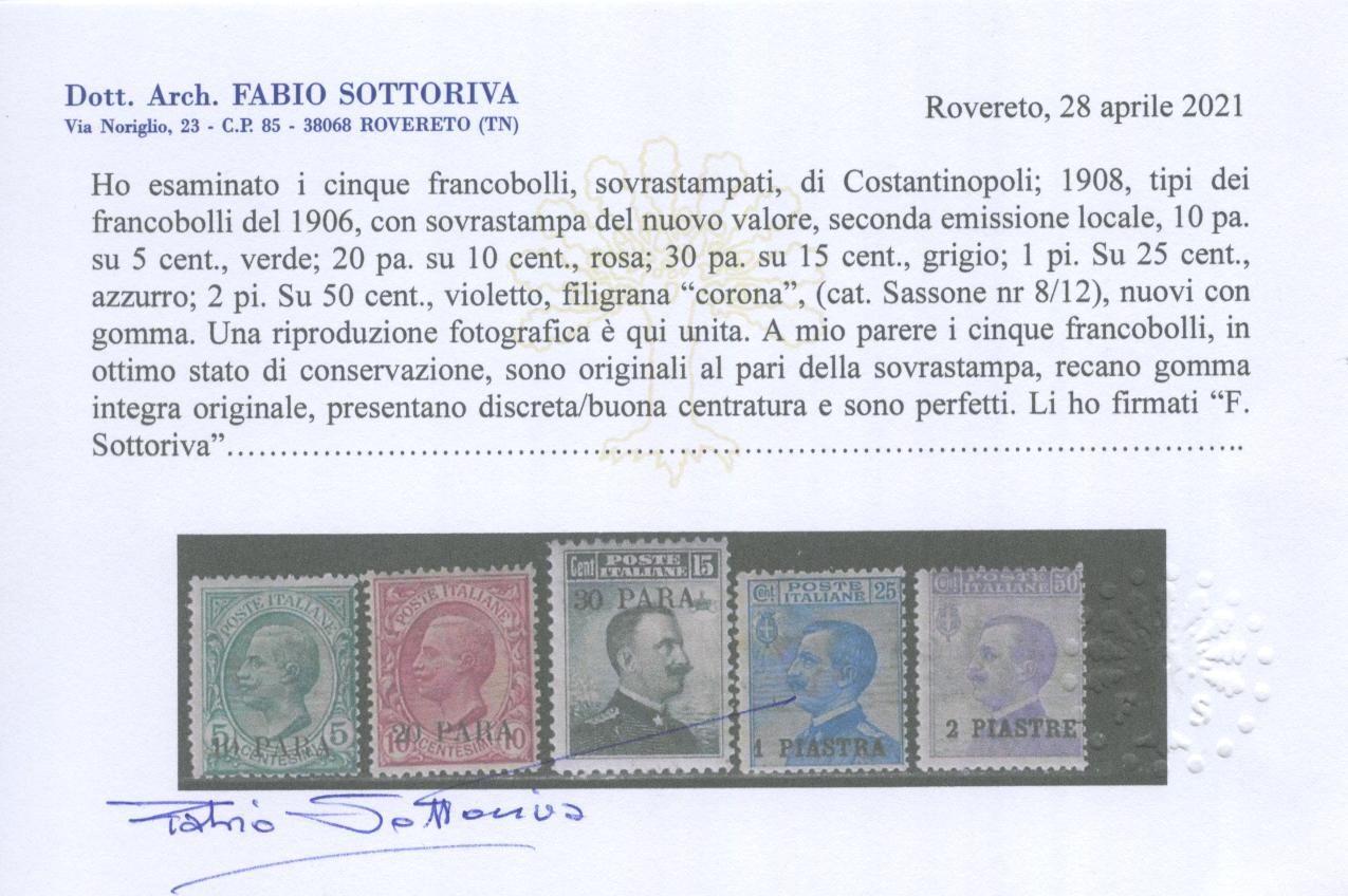 Scansione lotto: OCCUPAZIONI COSTANTINOPOLI 1908 N.8/12 2 ** CERT.