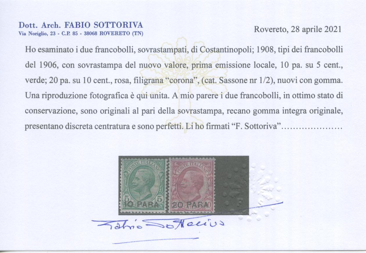 Scansione lotto: OCCUPAZIONI COSTANTINOPOLI 1908 N.1/2 2 ** CERT.