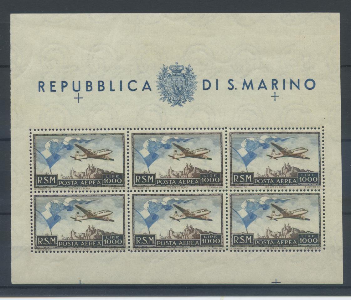 Scansione lotto: SAN MARINO 1951 B.F. POSTA AEREA L.1000 ** LUSSO CERT.