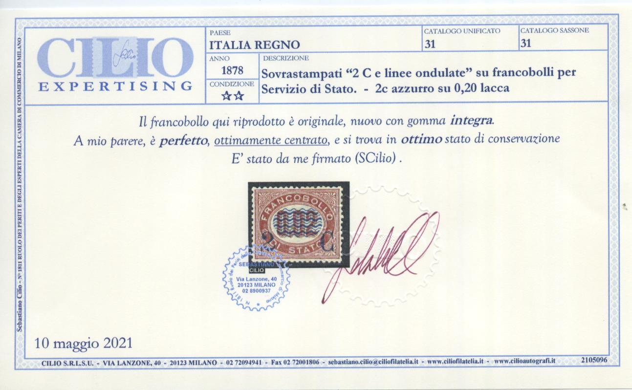 Scansione lotto: REGNO 1878 2C. SU 0,02 ** LUSSO CERT.