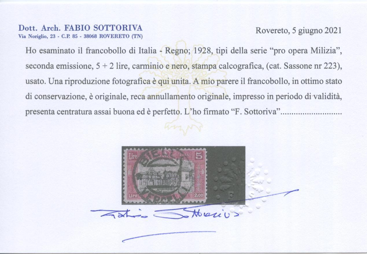 Scansione lotto: REGNO 1928 MILIZIA II 4V. US. CENTRATO CERT.