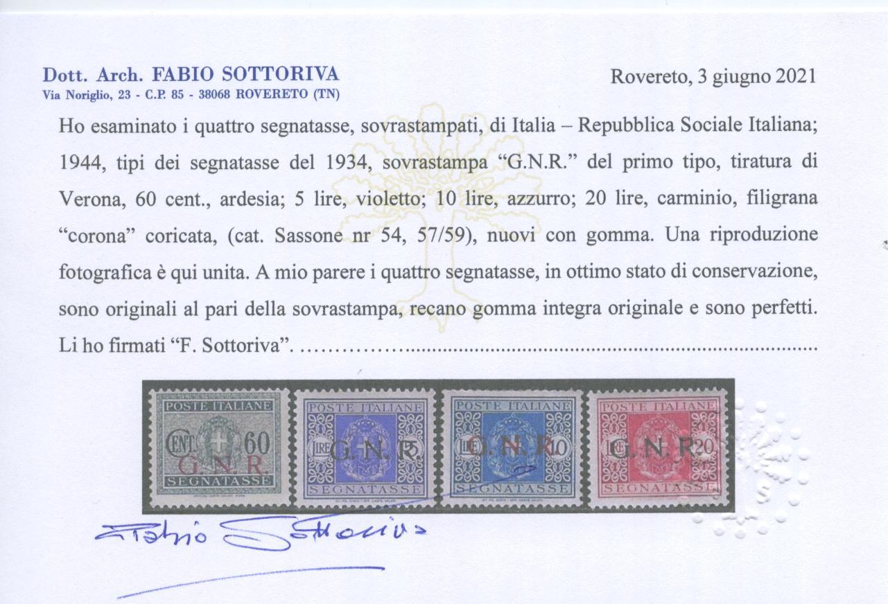 Scansione lotto: RSI E LUOGOTENENZA 1944 TASSE GNR 13V. 2 **  CERT.