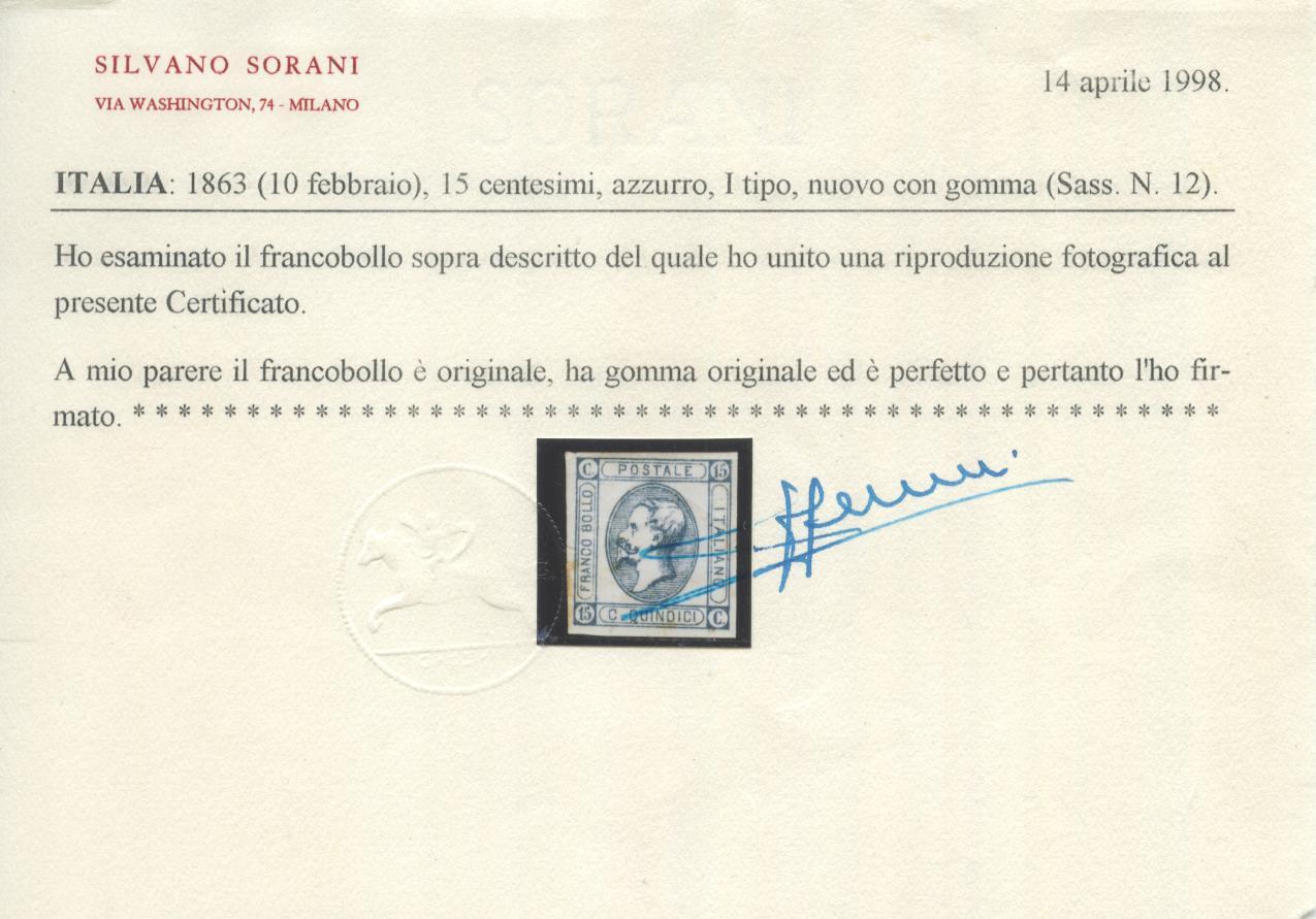 Scansione lotto: REGNO 1863 15C. I TIPO *  CERT.