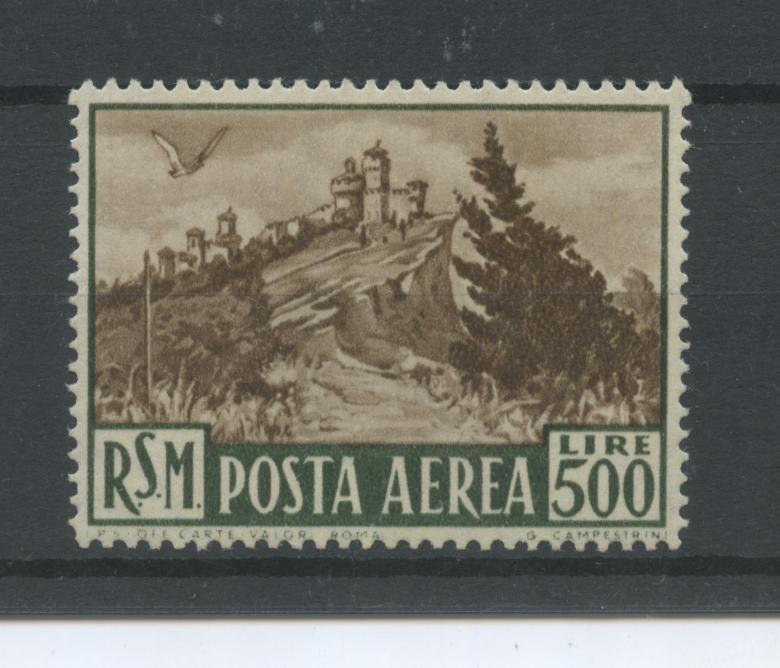 Scansione lotto: SAN MARINO 1951 POSTA AEREA L.500 3 ** LUSSO CERT.