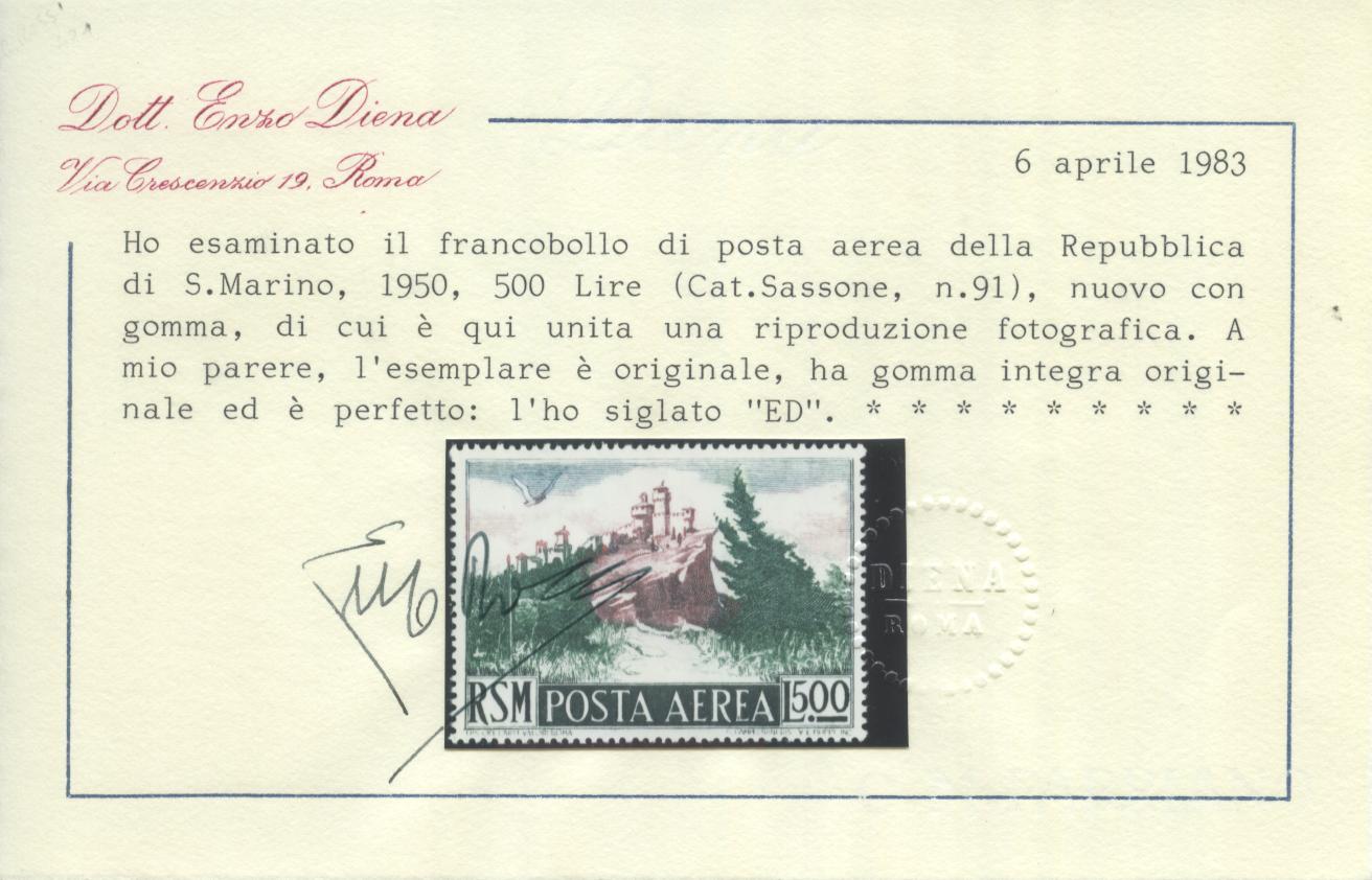 Scansione lotto: SAN MARINO 1950 POSTA AEREA 9V. ** LUSSO CERT.