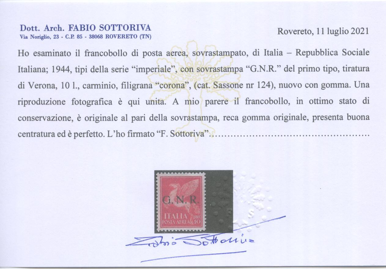 Scansione lotto: RSI E LUOGOTENENZA 1944 P.A. L.10 GNR *  CERT.