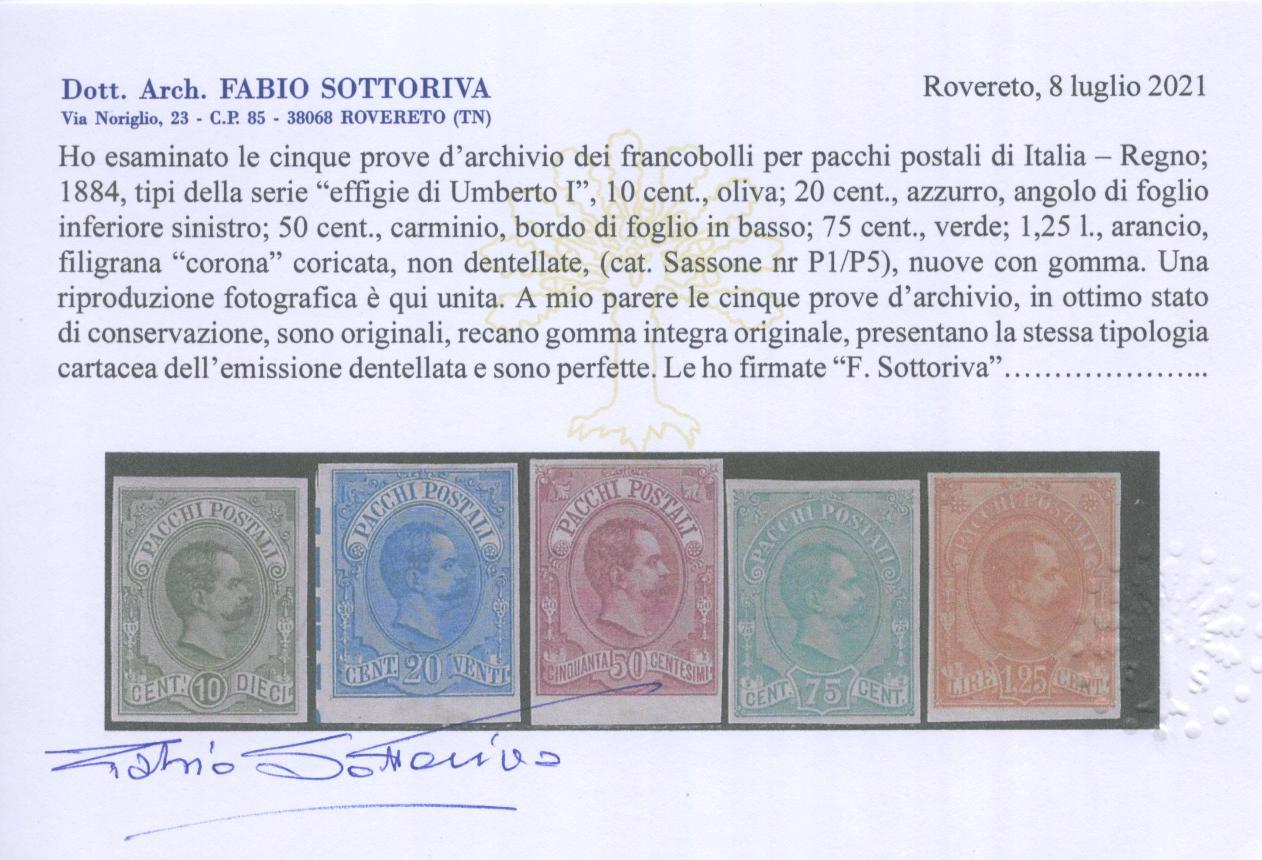 Scansione lotto: REGNO 1884/6 PACCHI 5V. PROVA **  CERT.