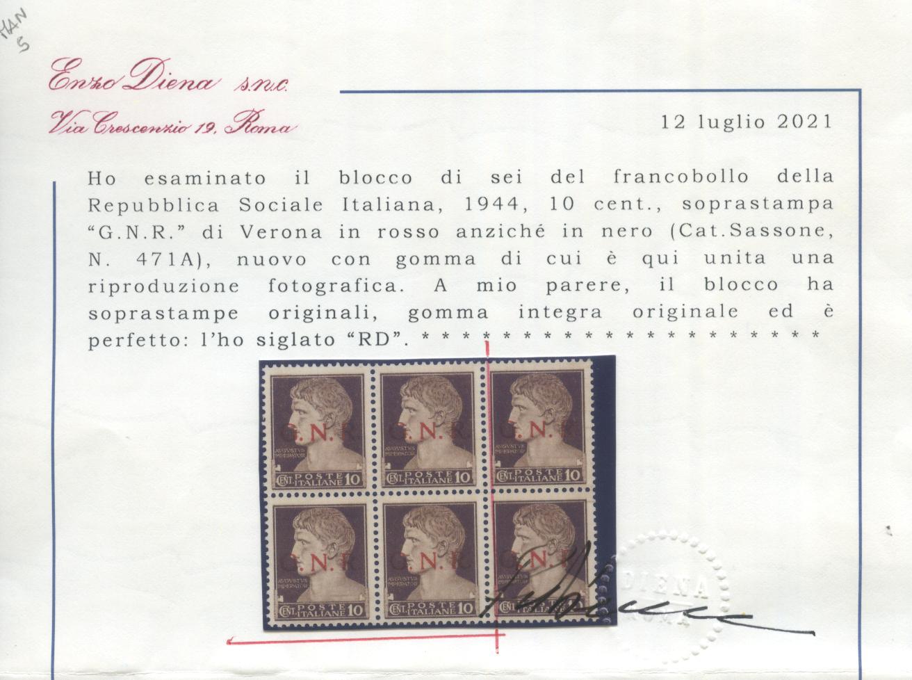 Scansione lotto: RSI E LUOGOTENENZA 1944 C.10 ROSSO X4 **  CERT.