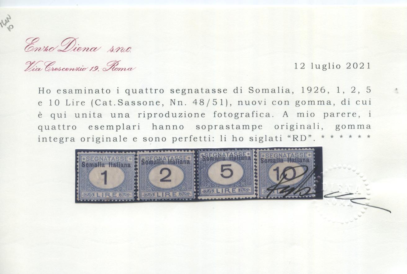 Scansione lotto: COLONIE SOMALIA 1926 TASSE 11V. 2 ** CENTRATO CERT.