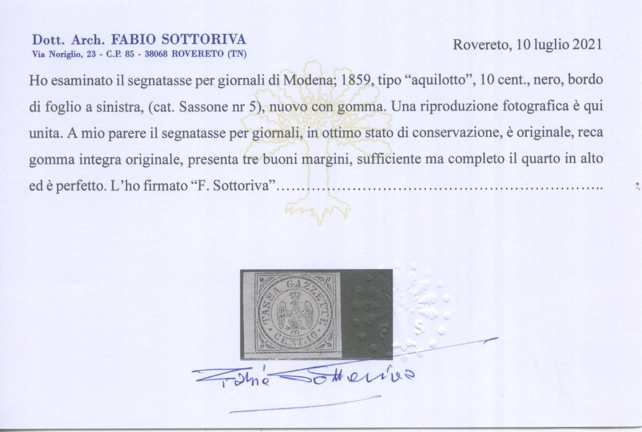 Scansione lotto: MODENA 1859 TASSE 10C. **  CERT.