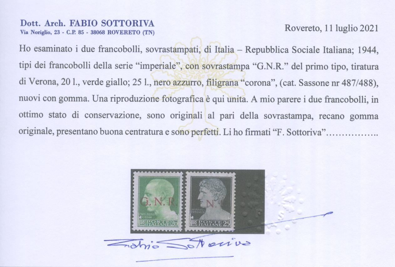 Scansione lotto: RSI E LUOGOTENENZA 1944 GNR 19V. SERIETTA *  CERT.