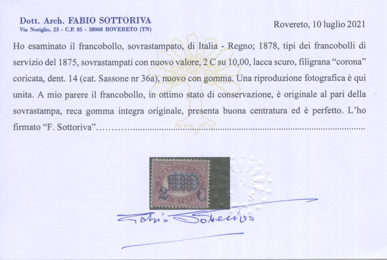 Scansione lotto: REGNO 1878 2C. SU L.10,00 3 ** CENTRATO CERT.