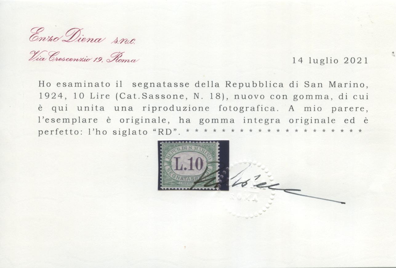 Scansione lotto: SAN MARINO 1924 TASSE RARA 9V. 3 **  CERT.