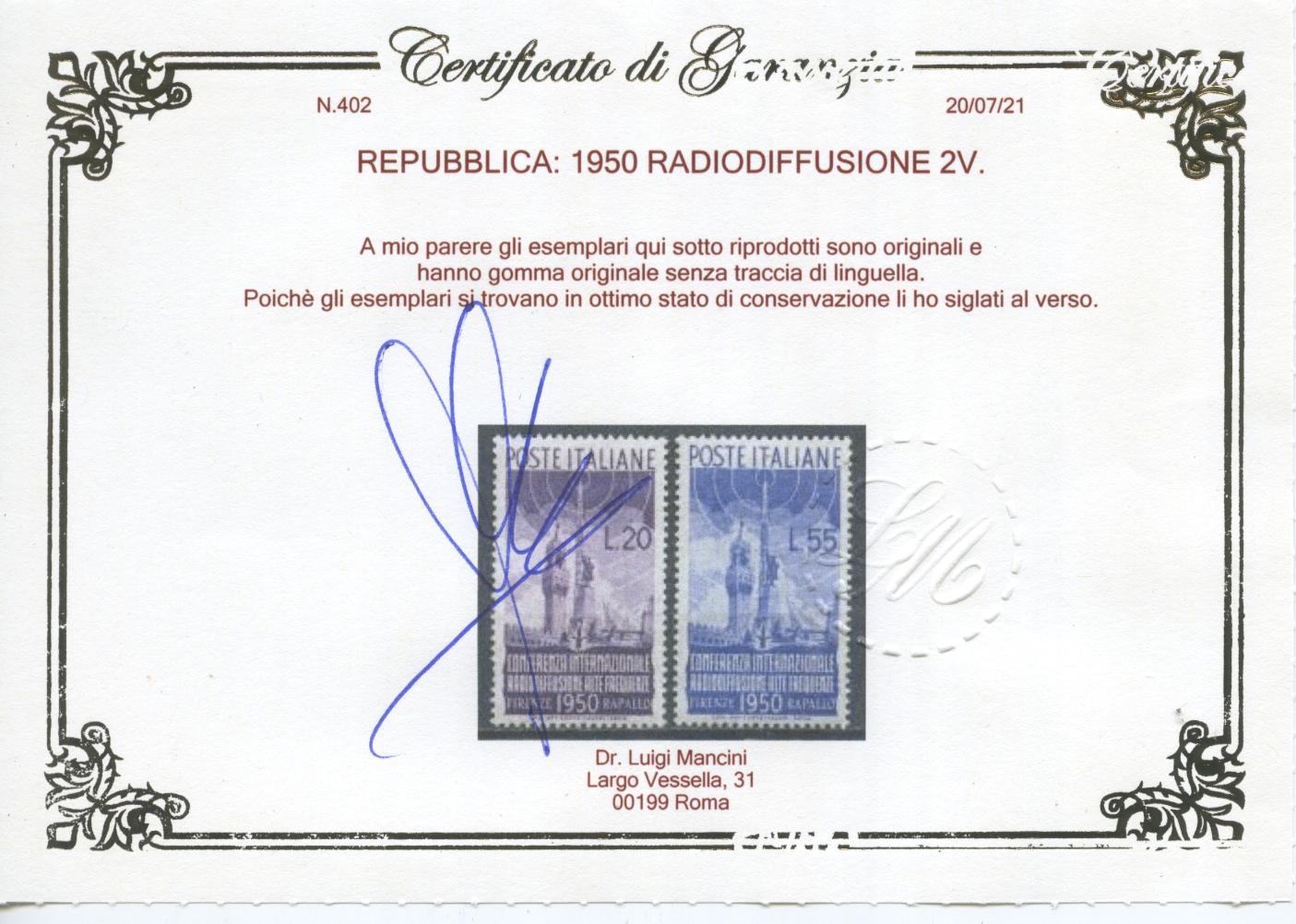 Scansione lotto: REPUBBLICA 1950 ANNATA CPL. 37V. 5 ** LUSSO CERT.