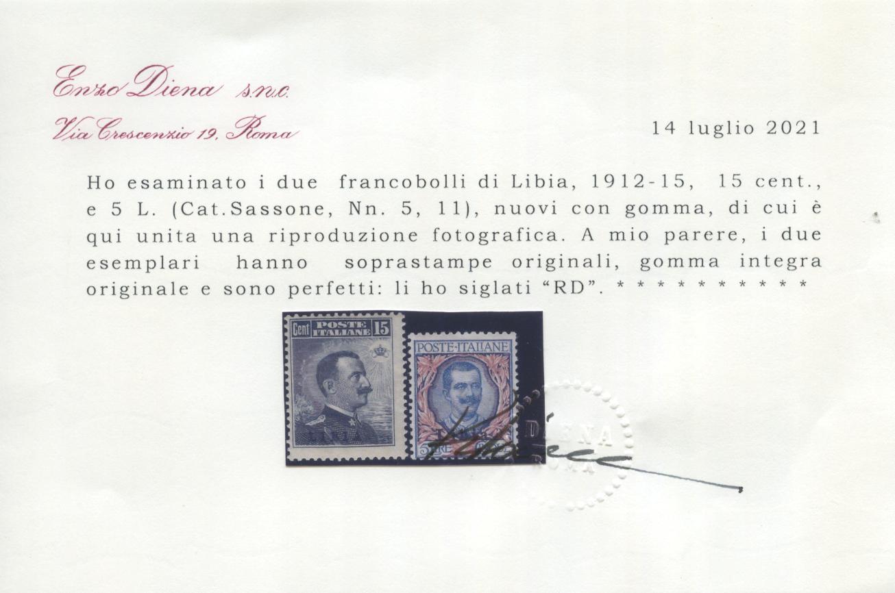 Scansione lotto: COLONIE LIBIA 1912/5 SOVR. 12V. 8 **  CERT.