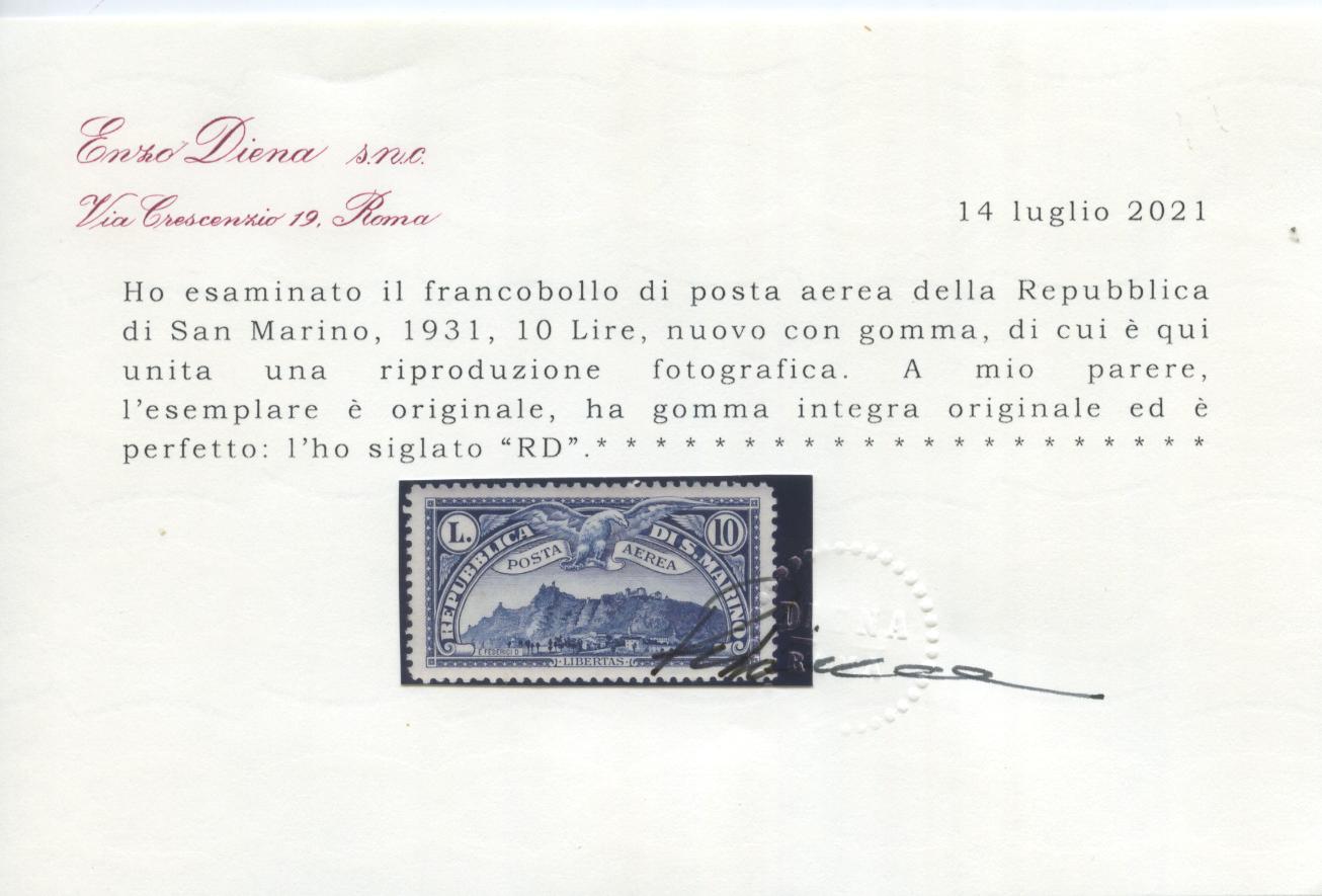 Scansione lotto: SAN MARINO 1931 VEDUTE P.A. 10V. 2 ** LUSSO CERT.