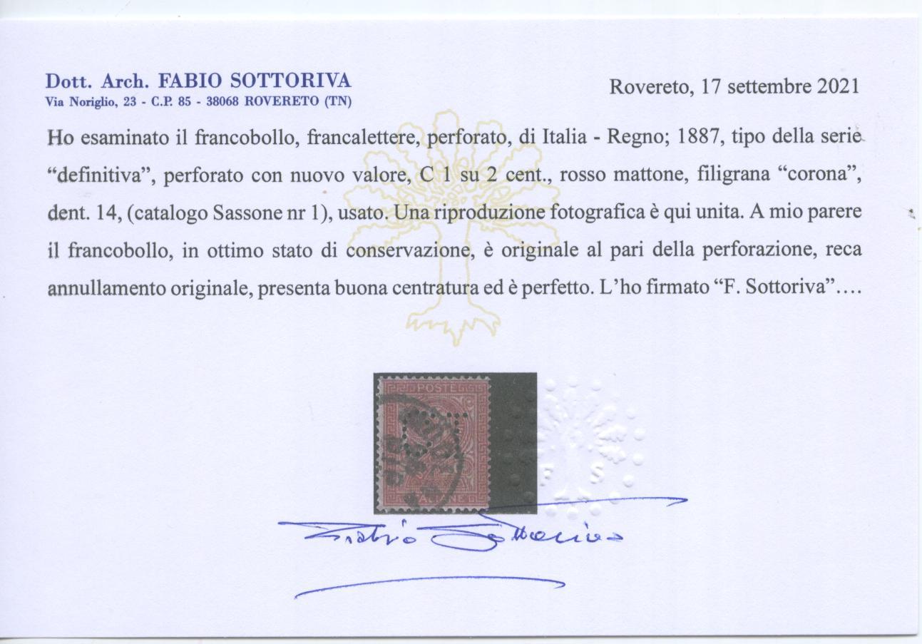 Scansione lotto: REGNO 1887 FRANCALETTERE N.1 2 US.  CERT.