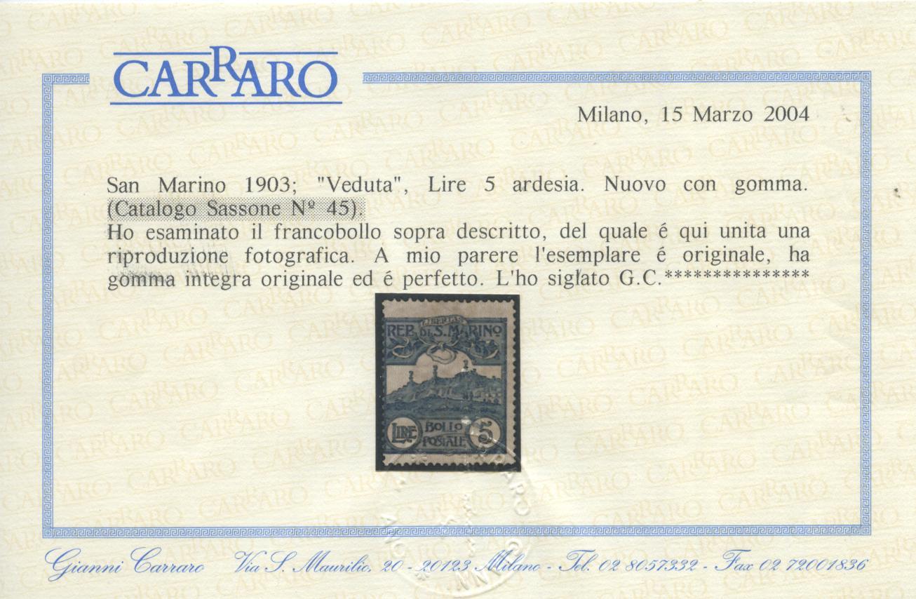 Scansione lotto: SAN MARINO 1903 CIFRA E VEDUTE 11V. 5 **  CERT.