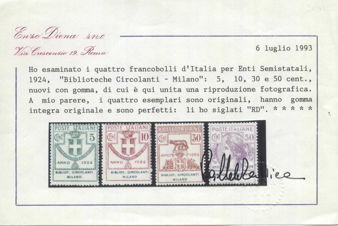 Scansione lotto: REGNO 1924 ENTI B.C.M. 4V. **  CERT.