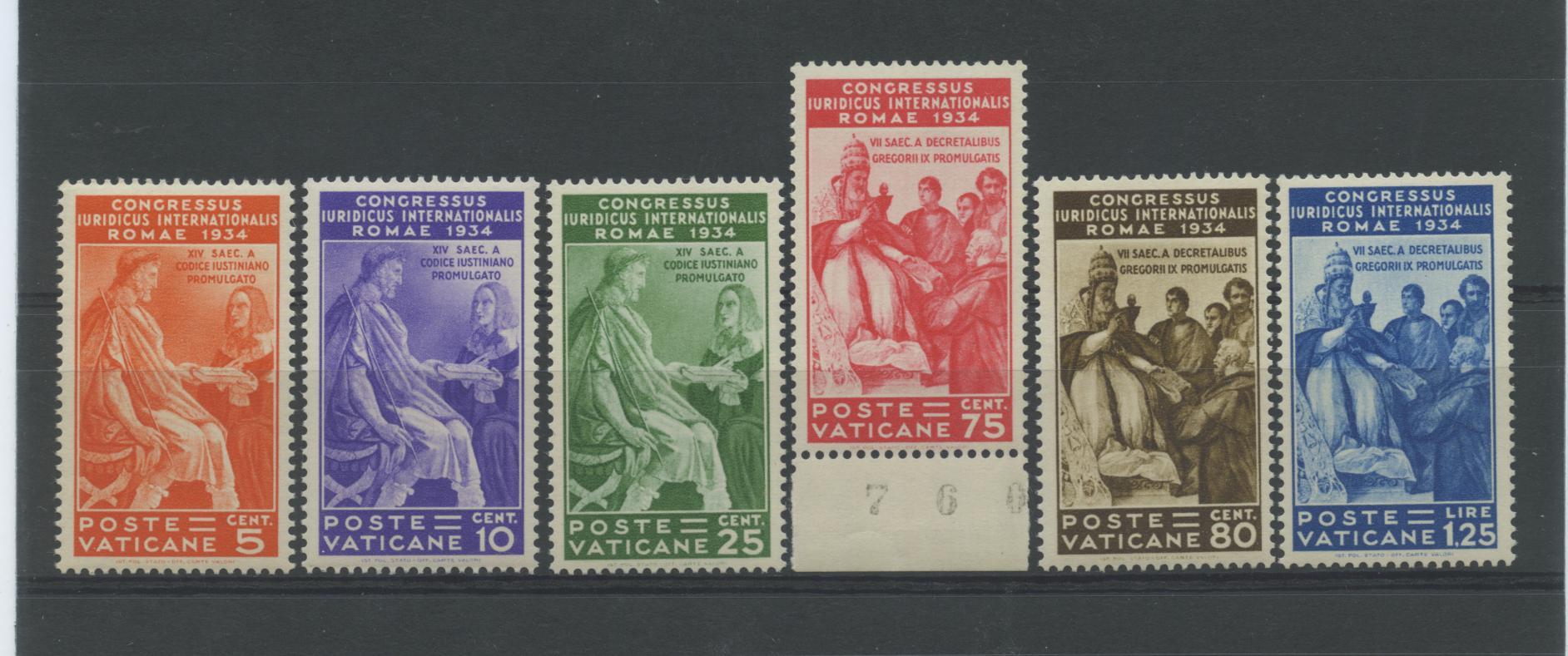 Scansione lotto: VATICANO 1935 GIURIDICO 6V. 3 ** LUSSO CERT.