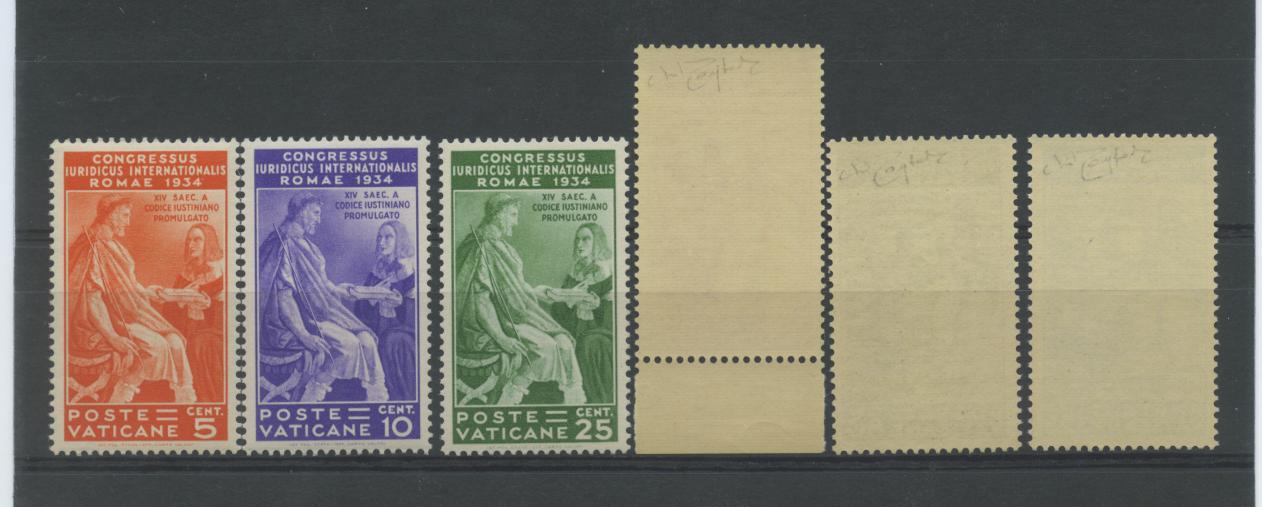 Scansione lotto: VATICANO 1935 GIURIDICO 6V. 3 ** LUSSO CERT.