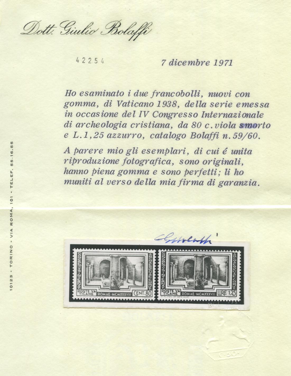 Scansione lotto: VATICANO 1938 ARCHEOLOGIA 6V. ** LUSSO CERT.