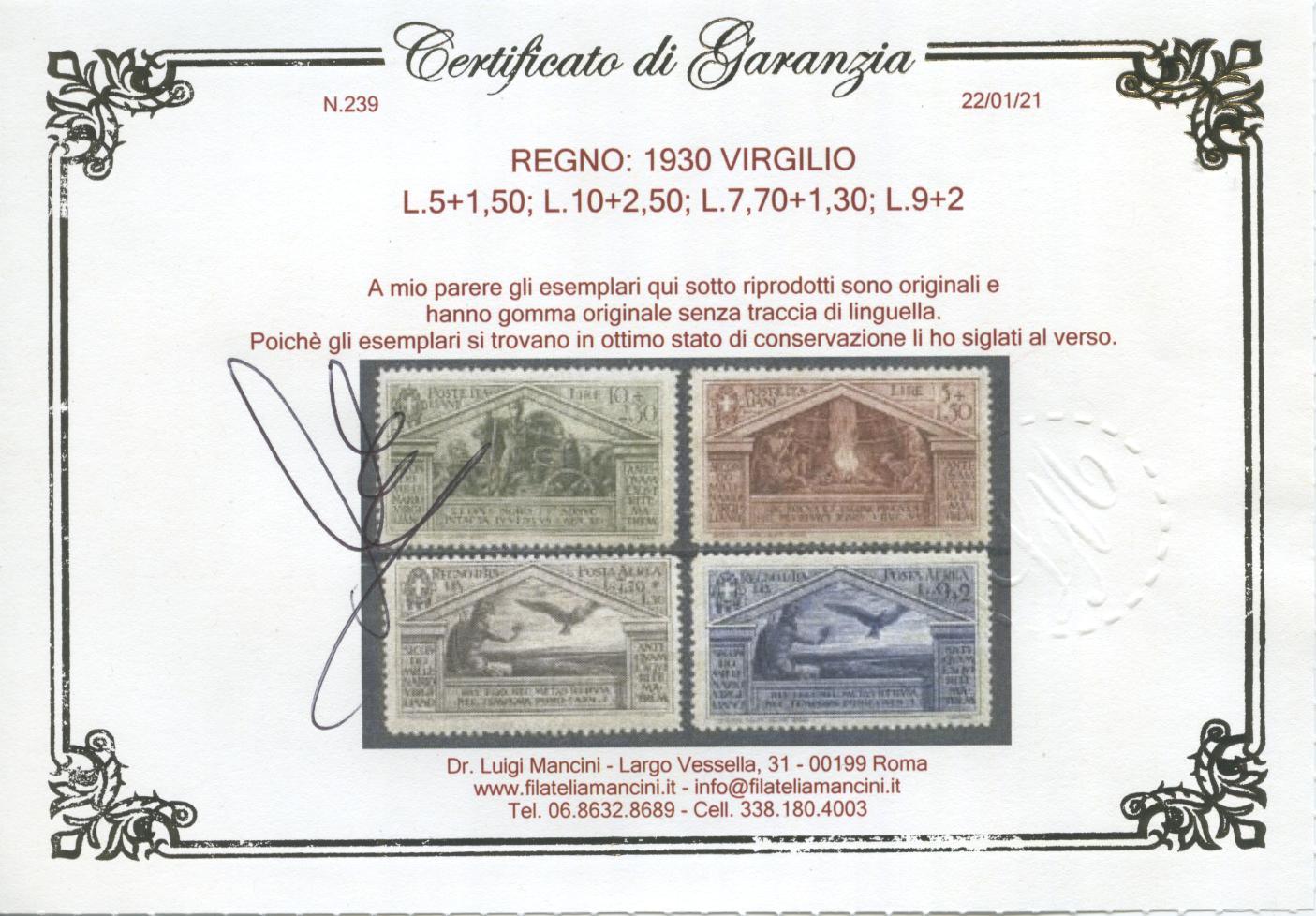 Scansione lotto: REGNO 1930 VIRGILIO 13V. 3 ** LUSSO CERT.