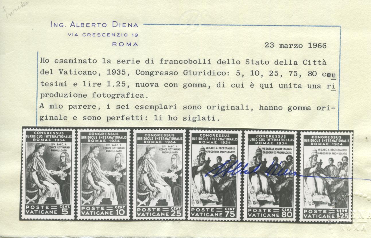 Scansione lotto: VATICANO 1935 GIURIDICO 6V. *  CERT.