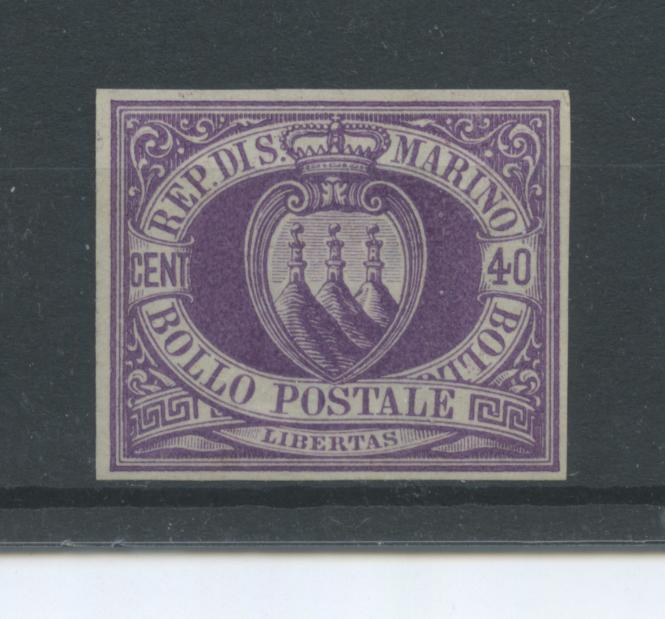 Scansione lotto: SAN MARINO 1877 40C. LILLA PROVA *  CERT.