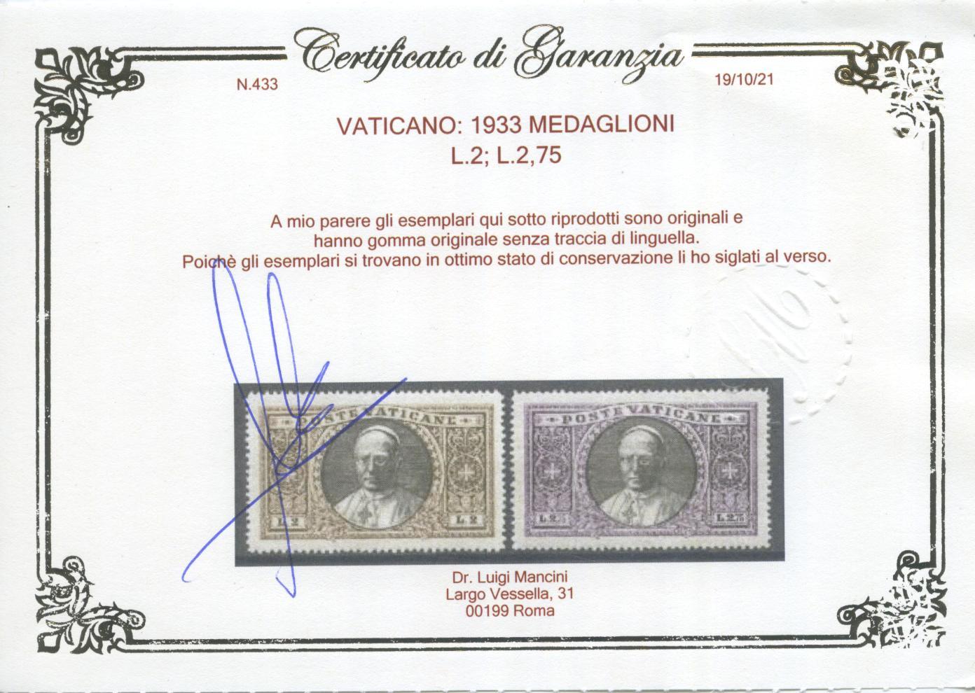 Scansione lotto: VATICANO 1933 MEDAGLIONI 18V. 5 ** LUSSO CERT.