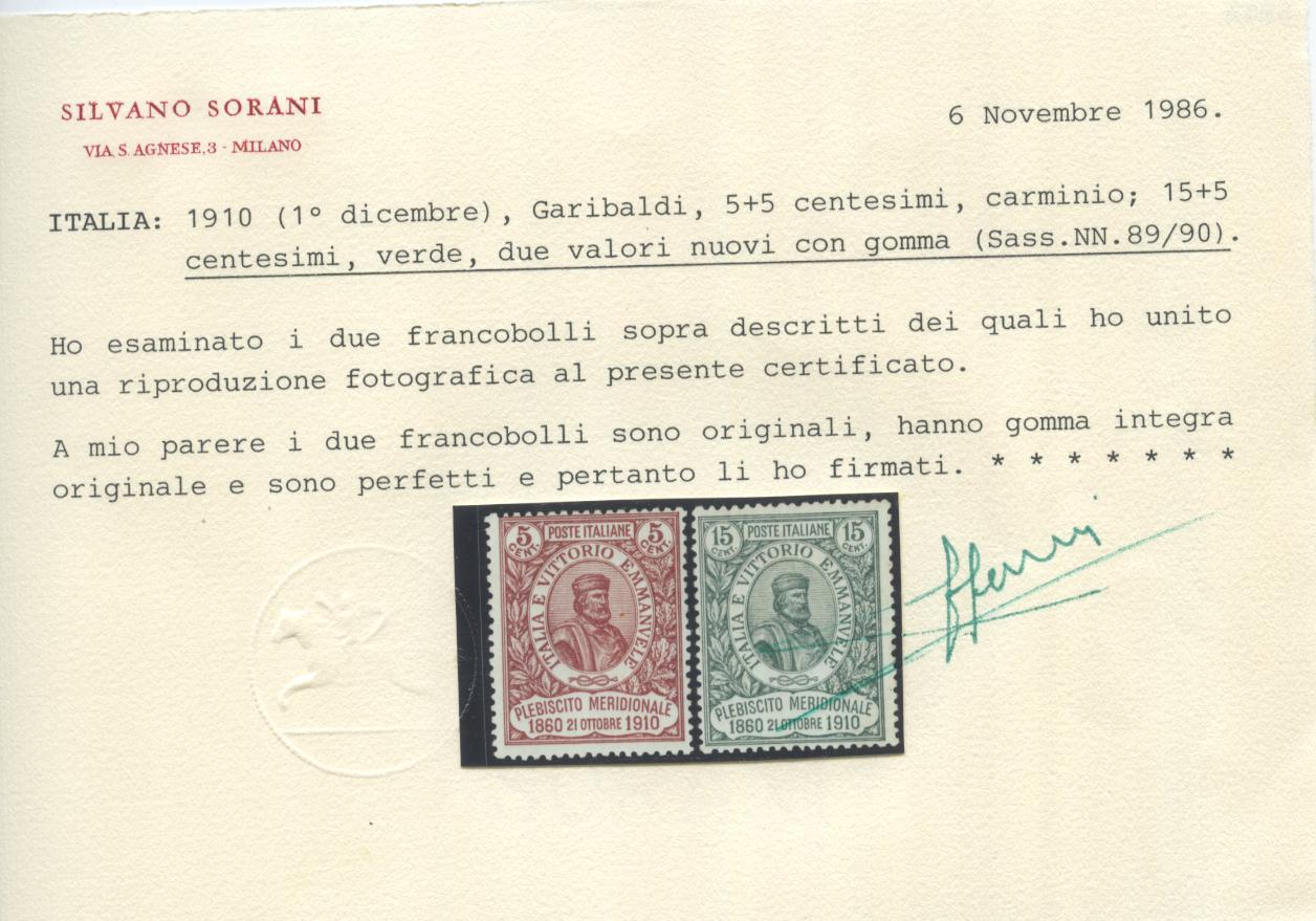 Scansione lotto: REGNO 1910 GARIBALDI 4V. ** CENTRATO CERT.