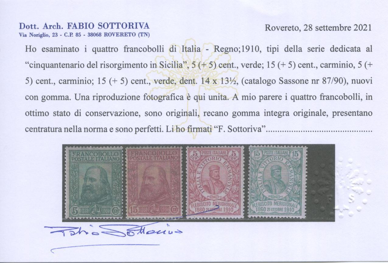 Scansione lotto: REGNO 1910 GARIBALDI 4V. 8 **  CERT.