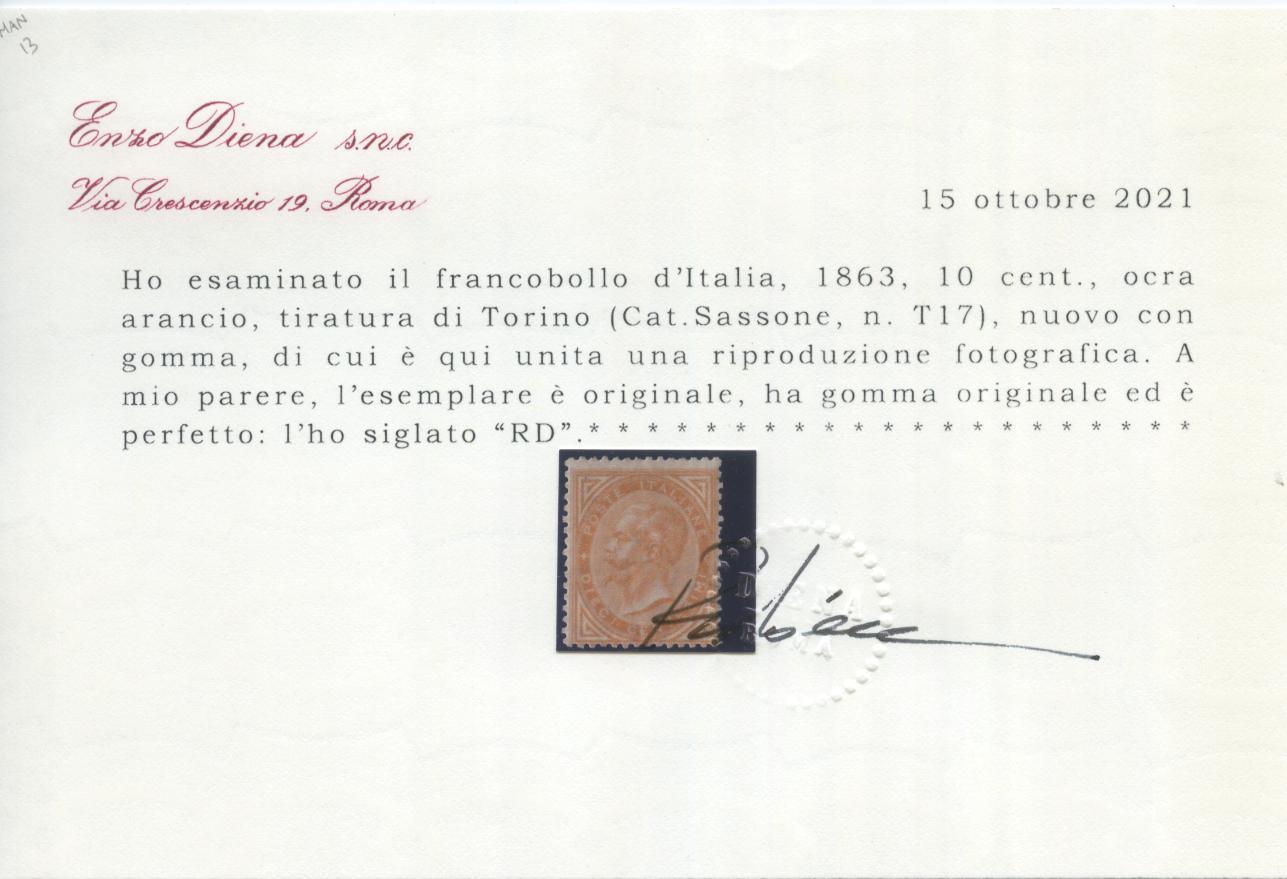 Scansione lotto: REGNO 1863 10C. TORINO * CERT.