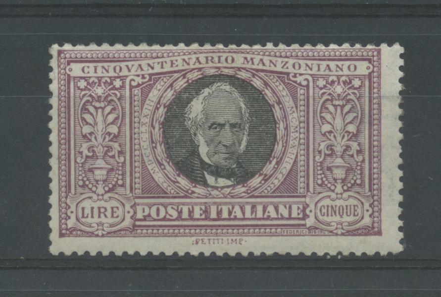 Scansione lotto: REGNO 1923 MANZONI L.5 **  CERT.