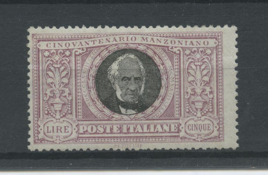 Scansione lotto: REGNO 1923 MANZONI L.5 5 **  CERT.