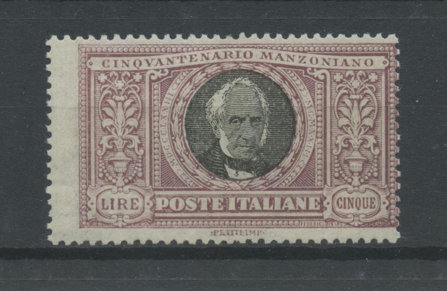 Scansione lotto: REGNO 1923 MANZONI L.5 3 **  CERT.