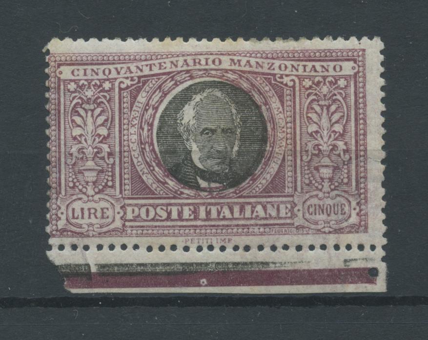 Scansione lotto: REGNO 1923 MANZONI L.5 2 **  CERT.