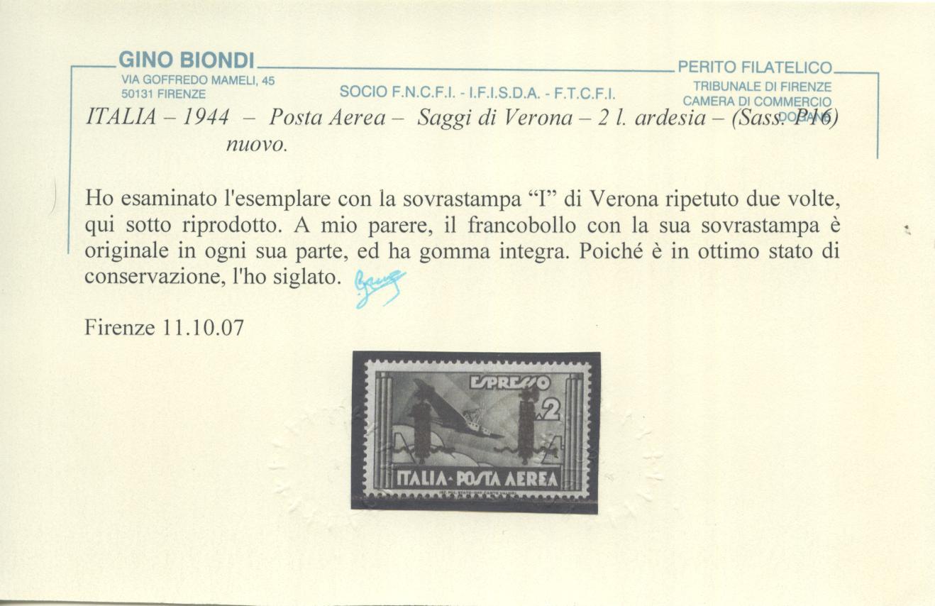 Scansione lotto: RSI E LUOGOTENENZA 1944 P.A. P15A **  CERT.