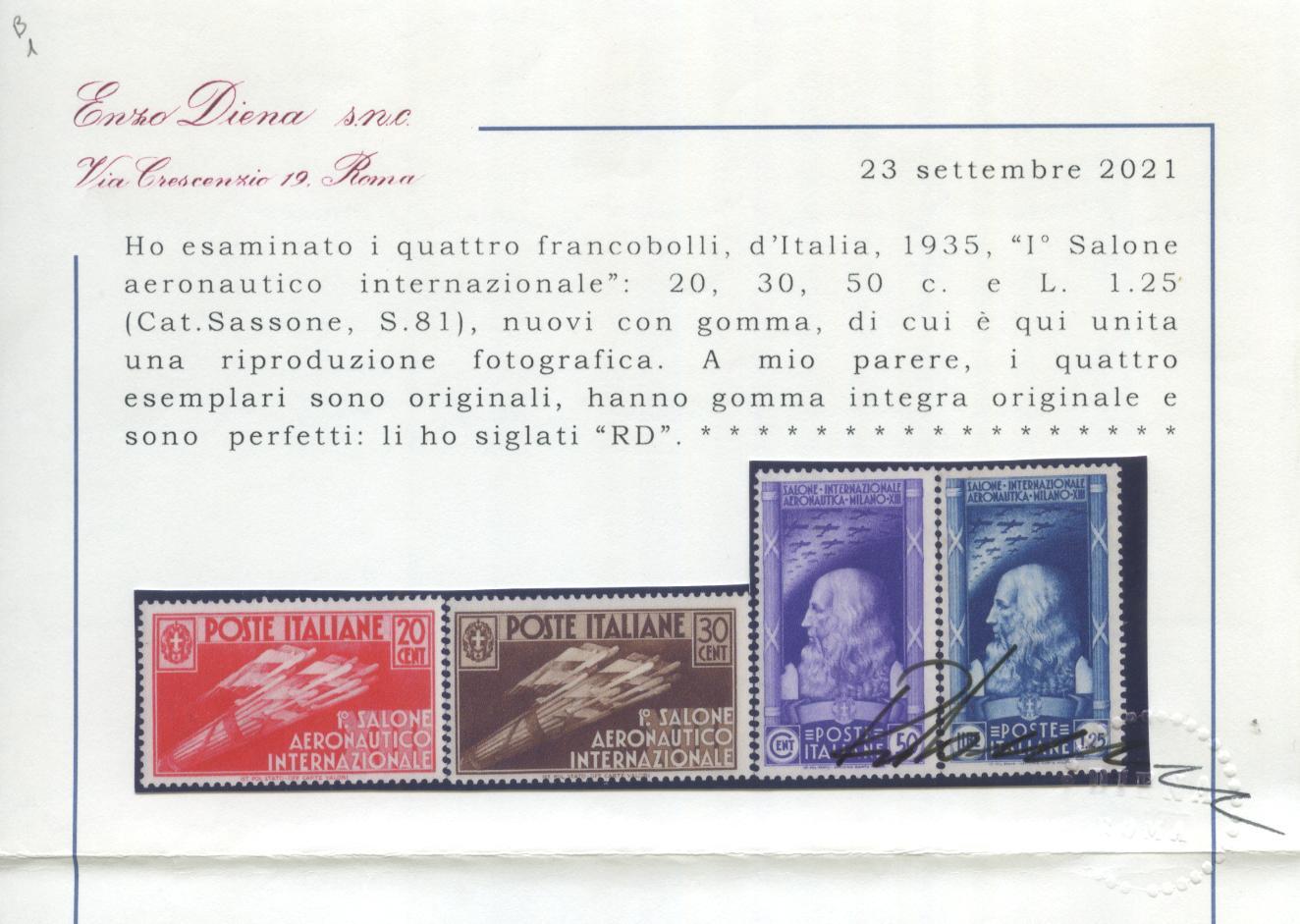 Scansione lotto: REGNO 1935 SALONE 4V. 3 ** CENTRATO CERT.