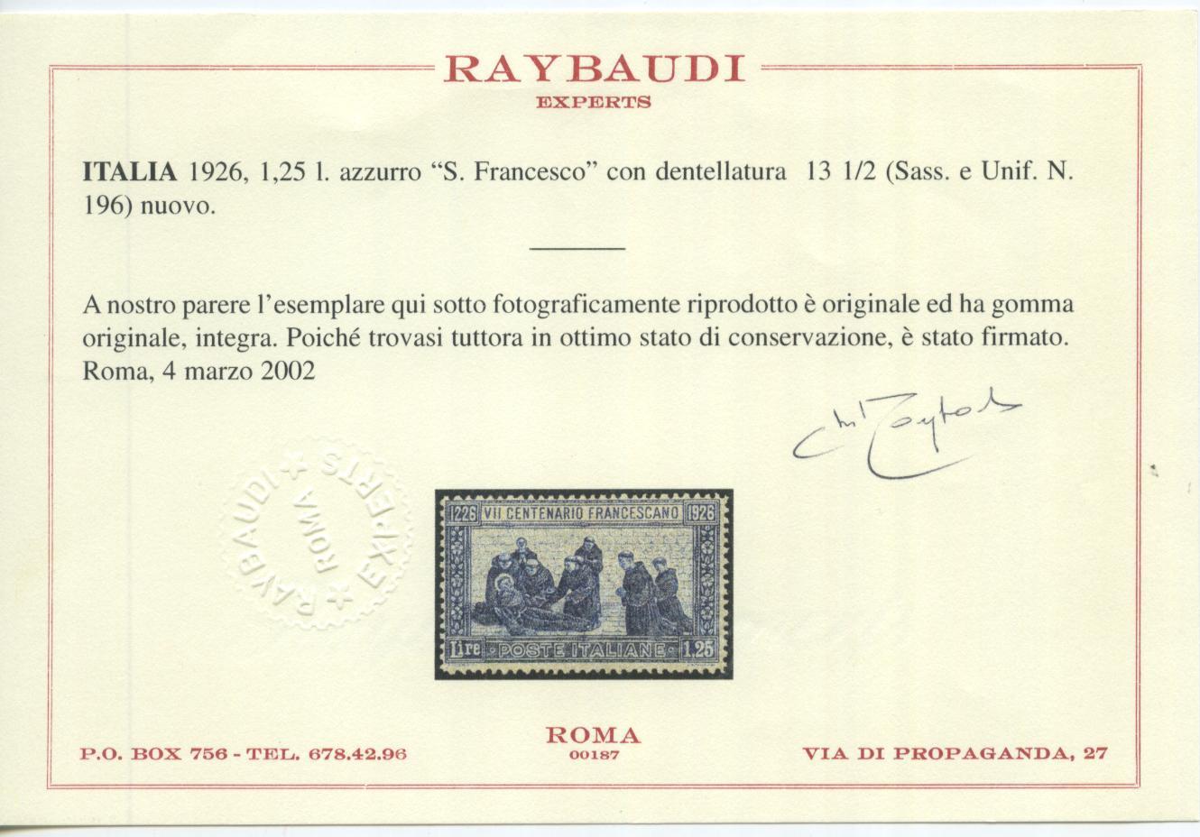 Scansione lotto: REGNO 1926 S. FRANCESCO RARO ** CENTRATO CERT.