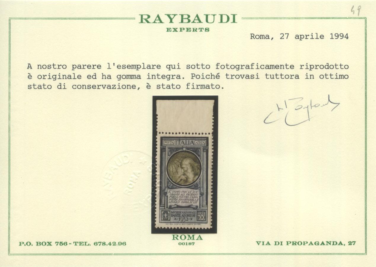 Scansione lotto: REGNO 1932 DANTE 19V. 2 ** LUSSO CERT.