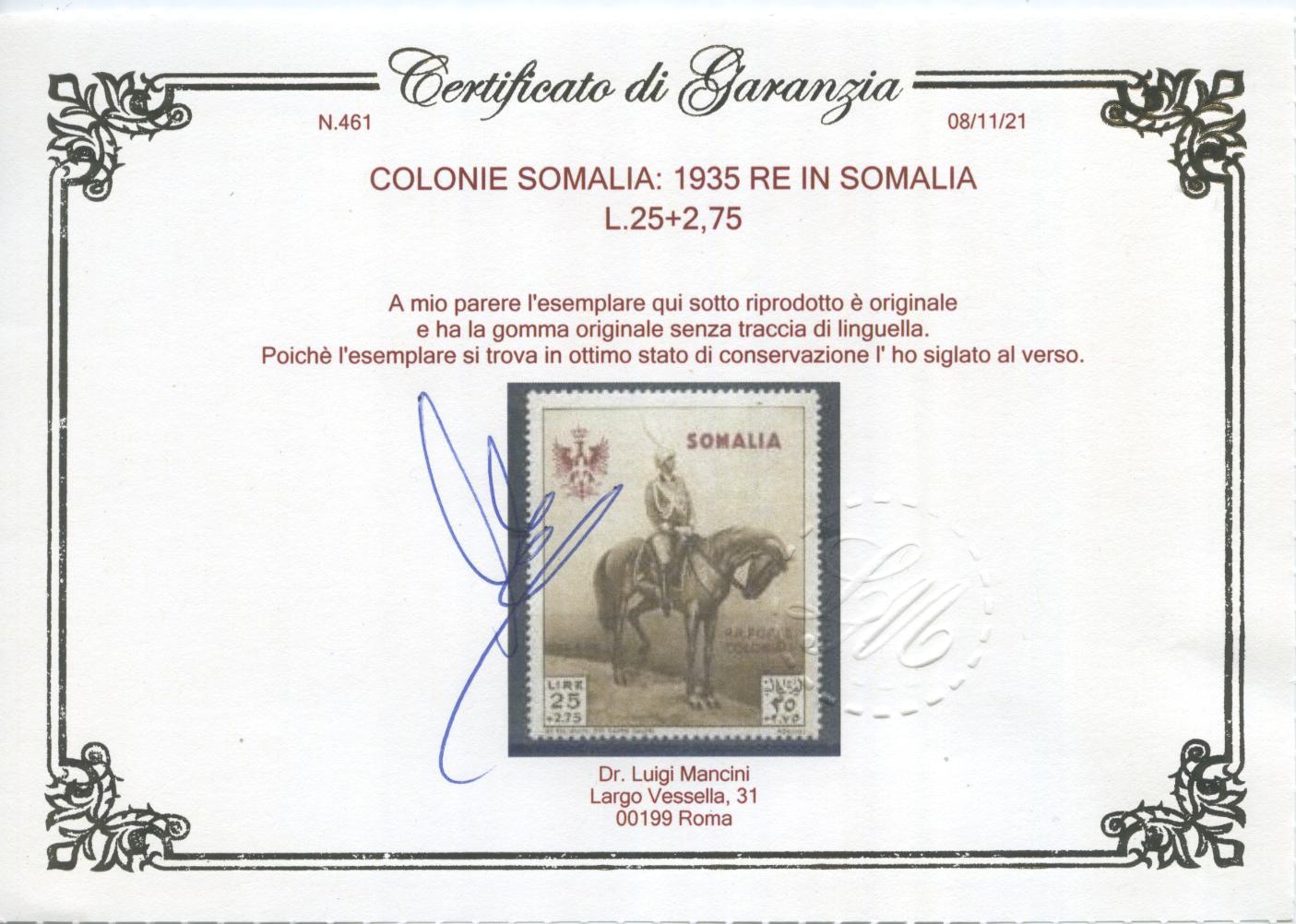 Scansione lotto: COLONIE SOMALIA 1935 RE IN SOMALIA 14V. 2 LX **  CERT.