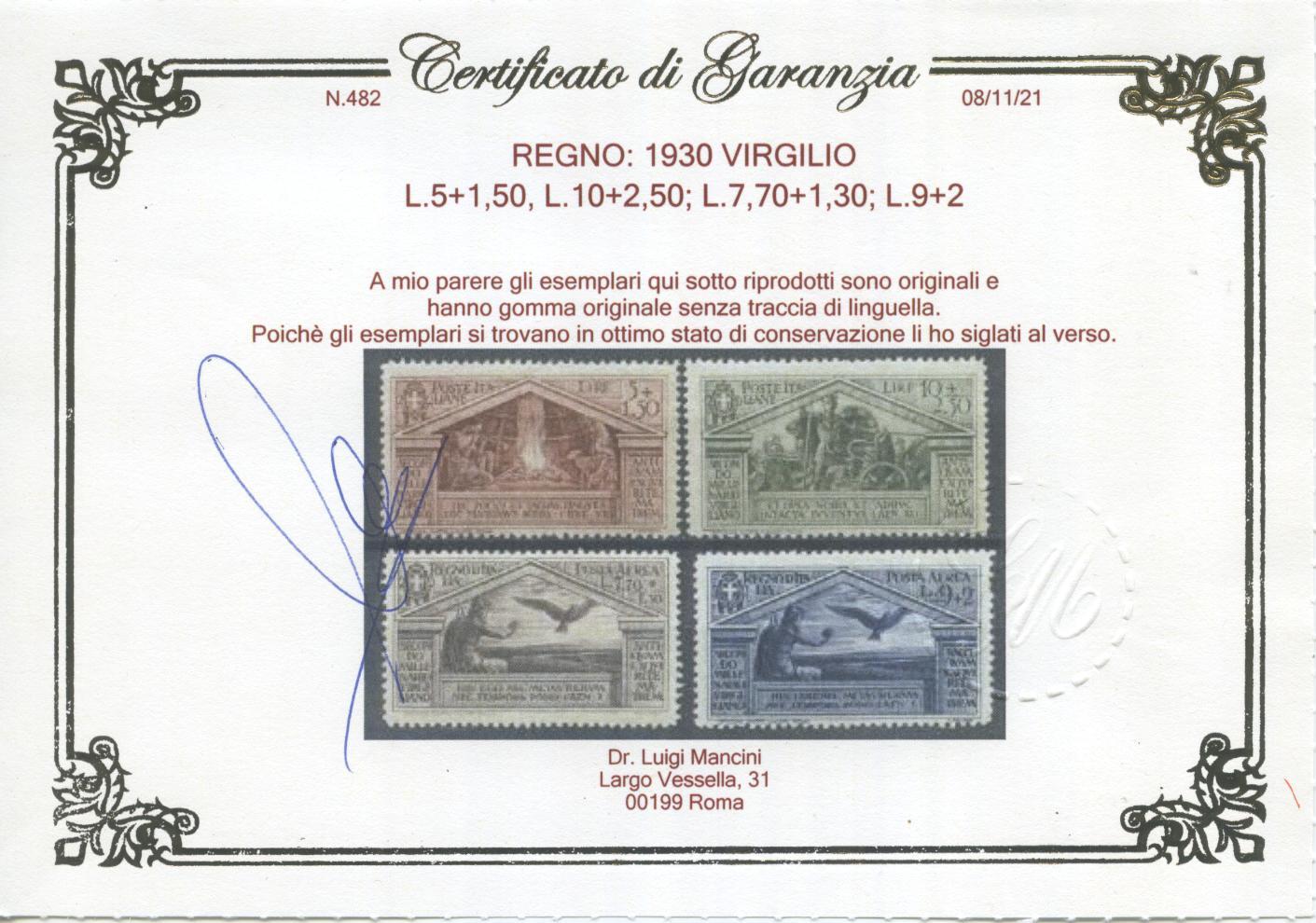 Scansione lotto: REGNO 1930 VIRGILIO 13V. 5 ** CENTRATO CERT.