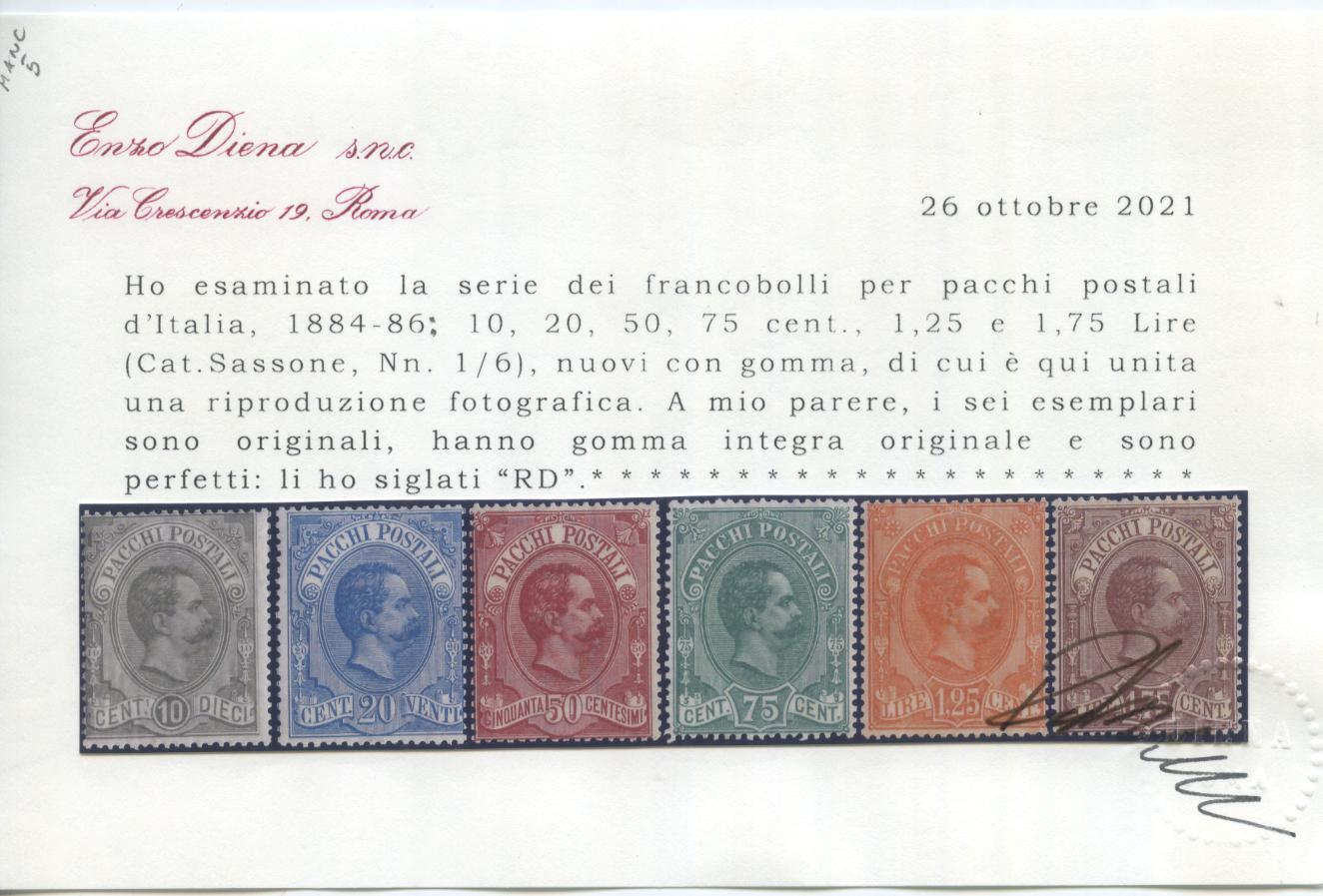 Scansione lotto: REGNO 1884/6 PACCHI 6V. 5 **  CERT.